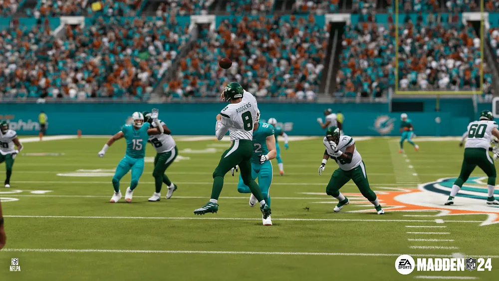 Screenshot from the upcoming football game, Madden NFL 24.