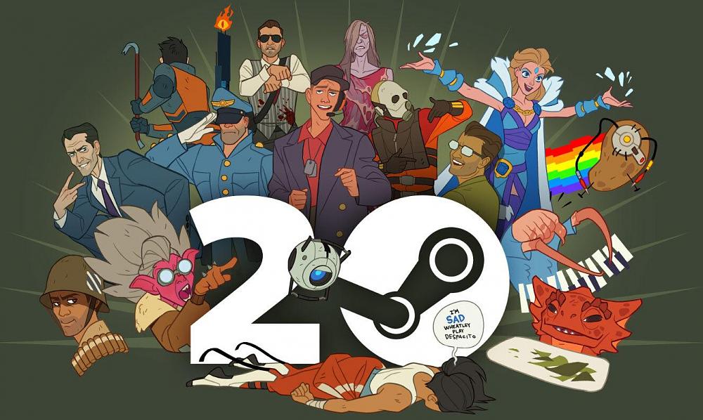 A collage of game characters from 20 years of Steam.
