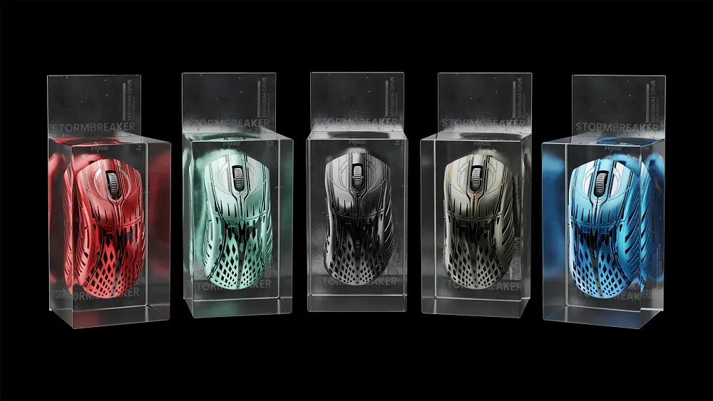 Photo of several ultralight gaming mice called StormBreaker.