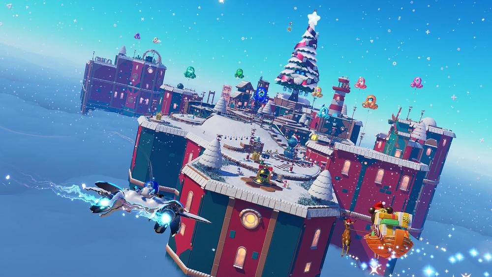 A winter and Christmas themed level from the upcoming Astro Bot update.