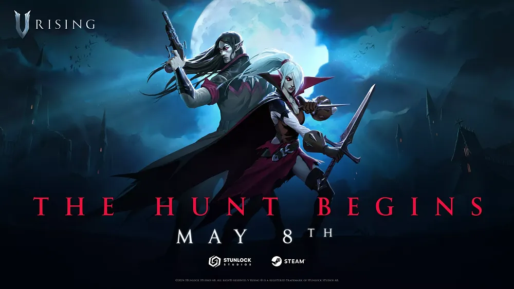 Image showing a May 8 release date and artwork for the vampire game V Rising.