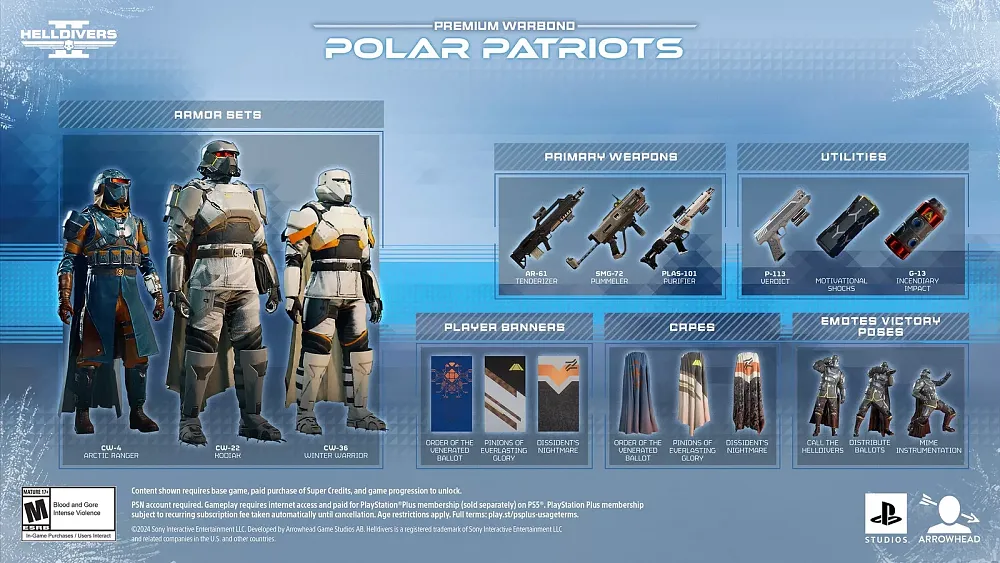 A look at everything included in the new Polar Patriots Warbond coming soon to Helldivers 2.