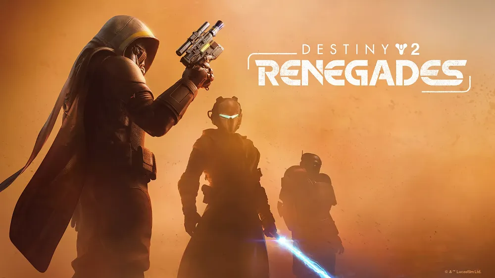 Art showing three Guardians from Destiny 2 posing for the image. They are in Star Wars themed gears. Text says Star Wars: Renegades.