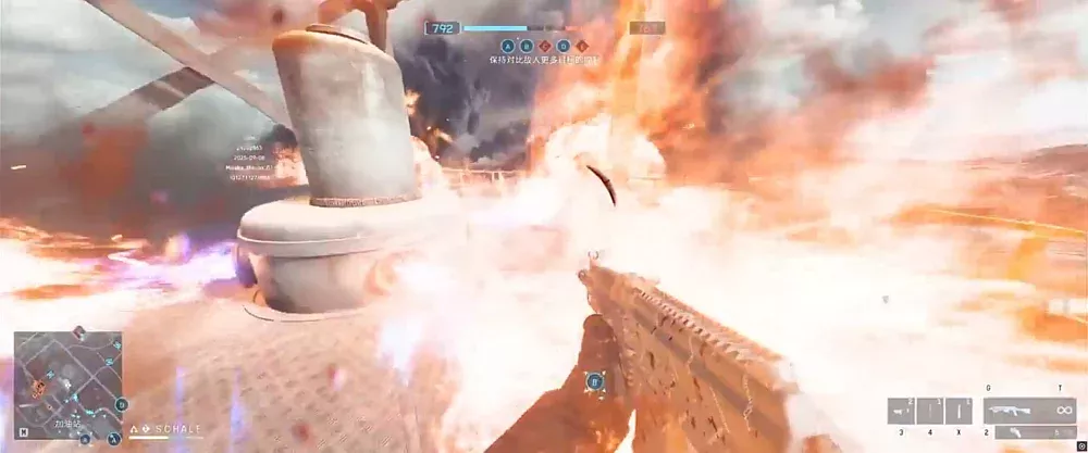 The top of of a tower in Operation Firestorm for Battlefield 6 showing jets of fire shooting out to eliminate campers at the top.