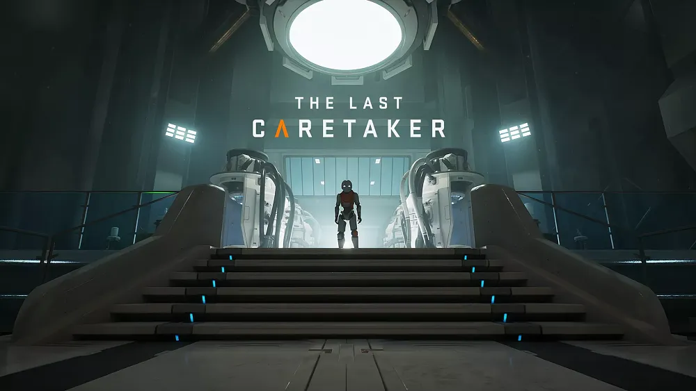 A humanoid looking robot stands on a small platform with some machines to the left and right of it.