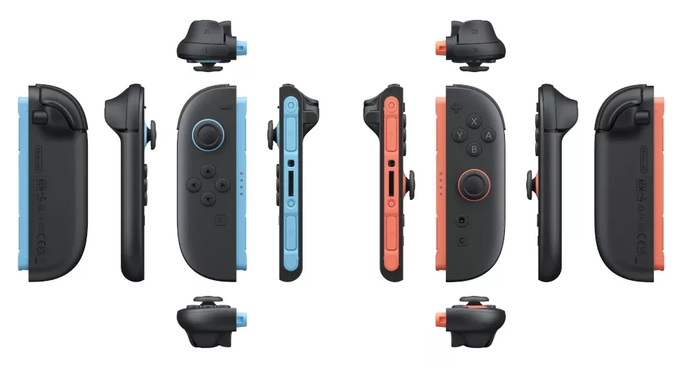 Multiple angle views of the Nintendo Switch Joy-Con 2 controllers.