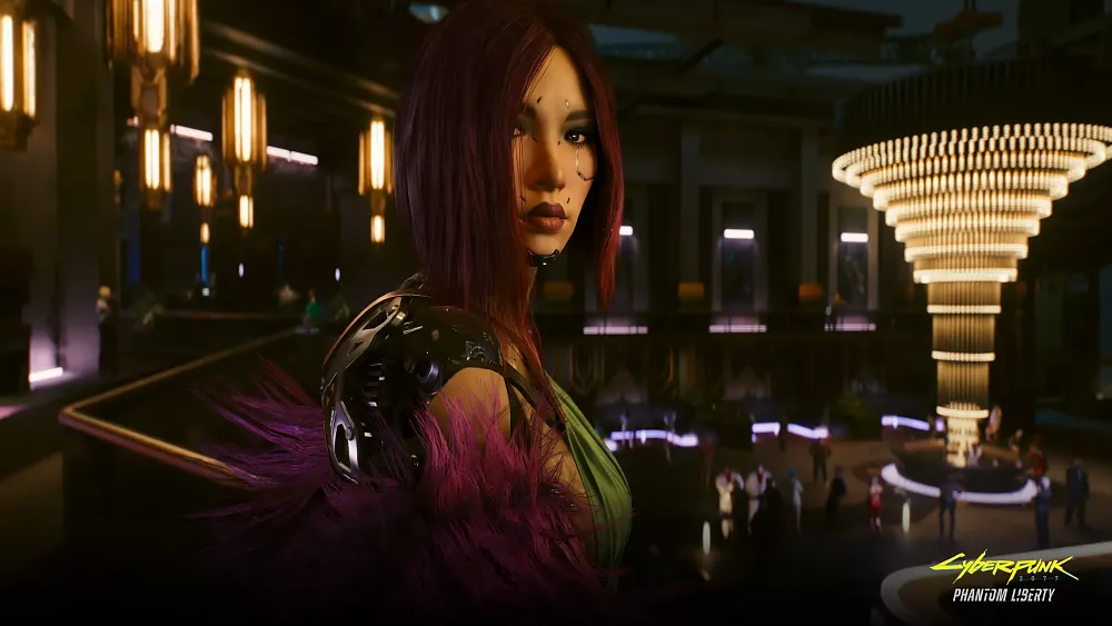 An NPC from Cyberpunk 2077 looking at the camera.