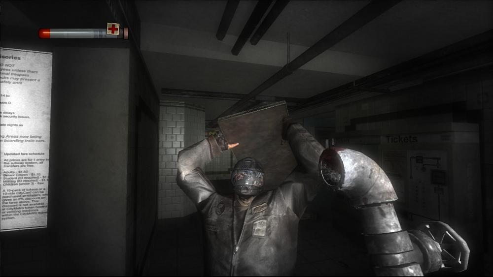First-person view of holding a pipe as a crazed person attacks the viewer.