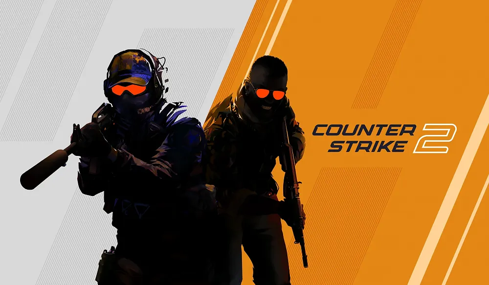 Two imposing people, one good and one bad, holding guns bathed in shadow. Text: Counter-Strike 2.