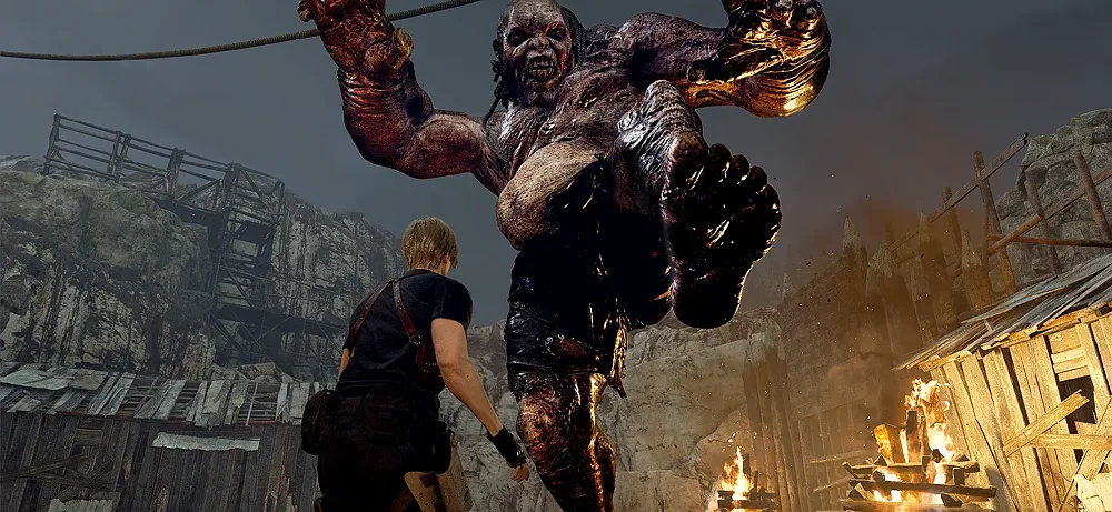 A mutated giant about to step on a human.