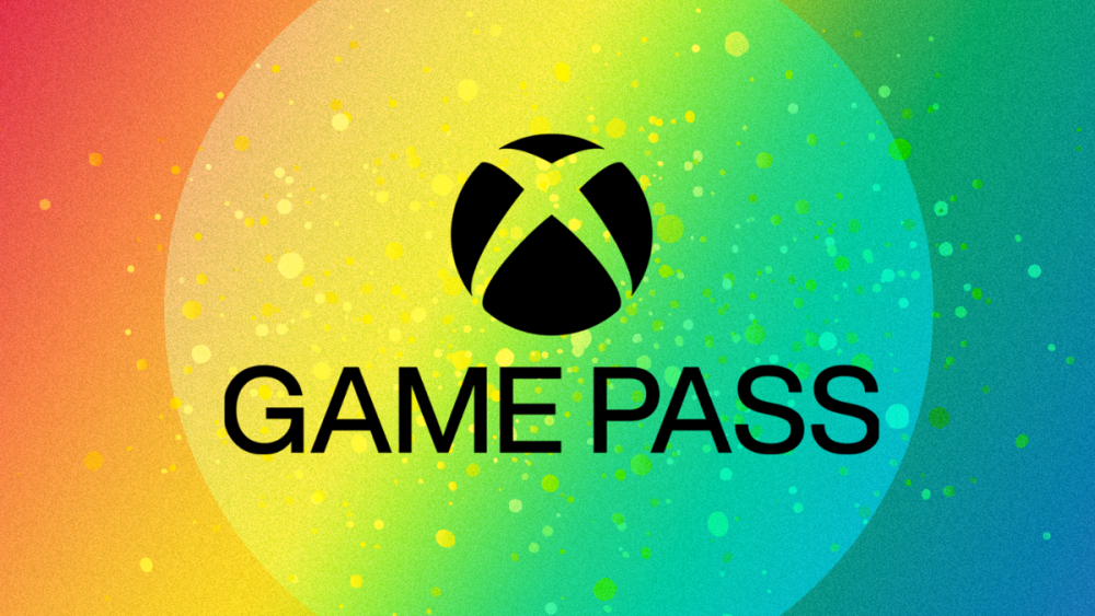 Black Xbox Game Pass logo on top of a colorful background.