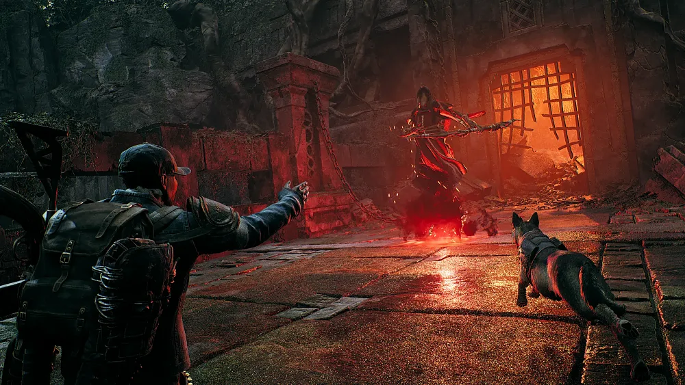 Screenshot showing a person commanding their dog to attack an enemy creature.