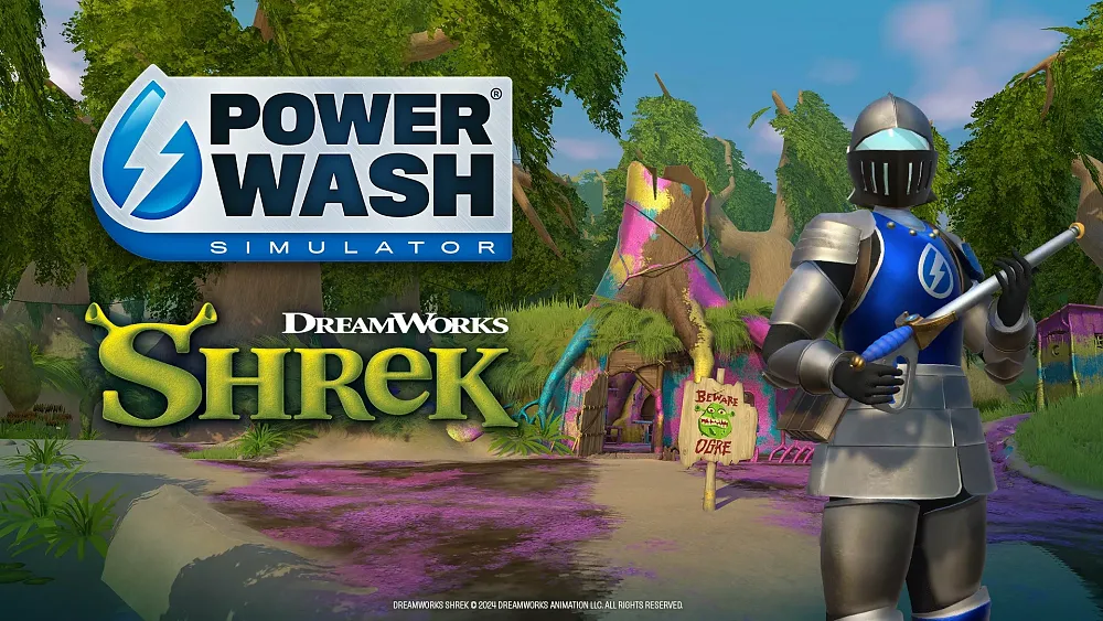 Promotional art for the Shrek Special Pack DLC for PowerWash Simulator.