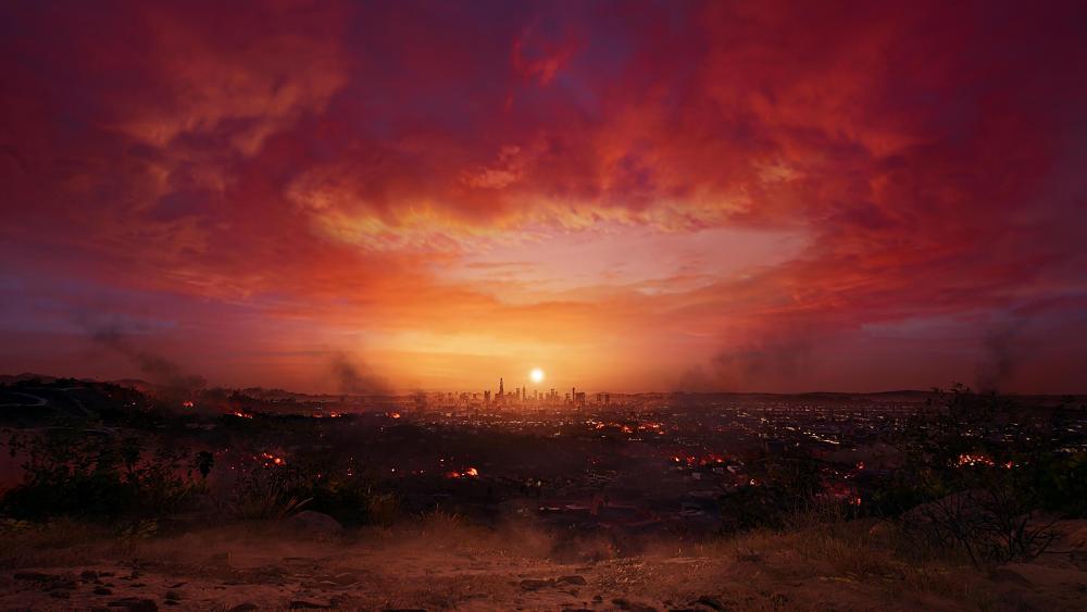 Distant view of a city skyline showing a virtual representation of Los Angeles.
