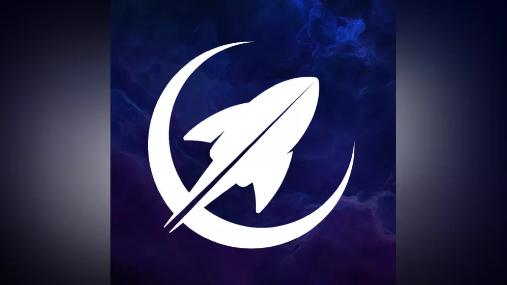 Logo for Unknown Worlds showing a rocket ship blasting off into space.