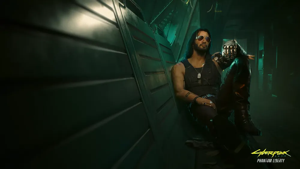 A virtual Keanu Reeves as Johnny Silverhand in Cyberpunk 2077.