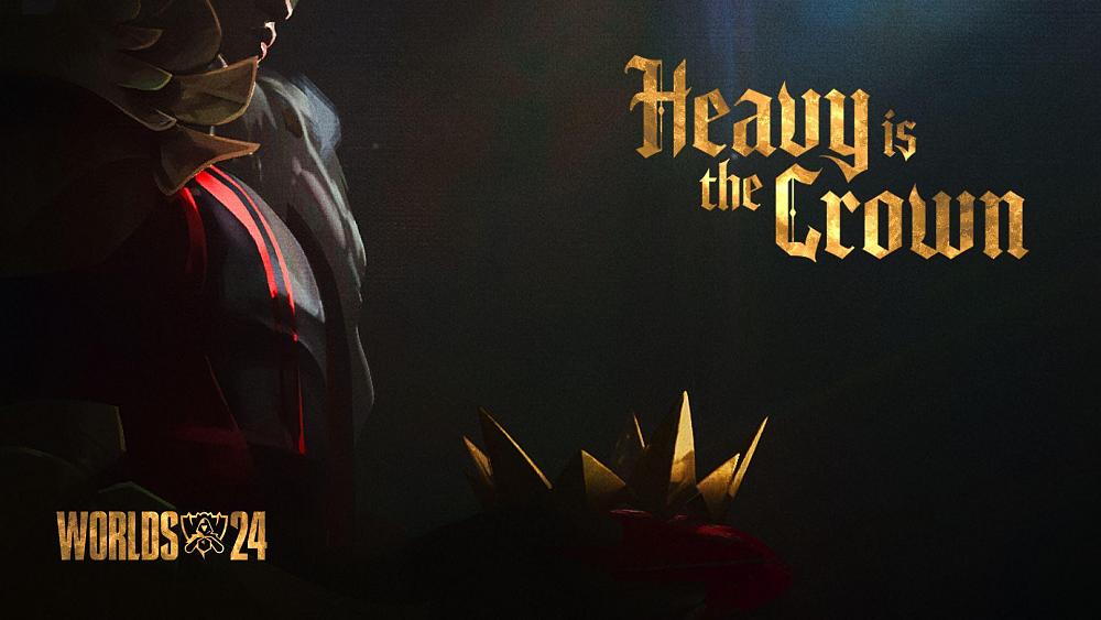 Art for the 2024 League World Championship showing Heavy is the Crown and a drawn king holding a spiked crown.