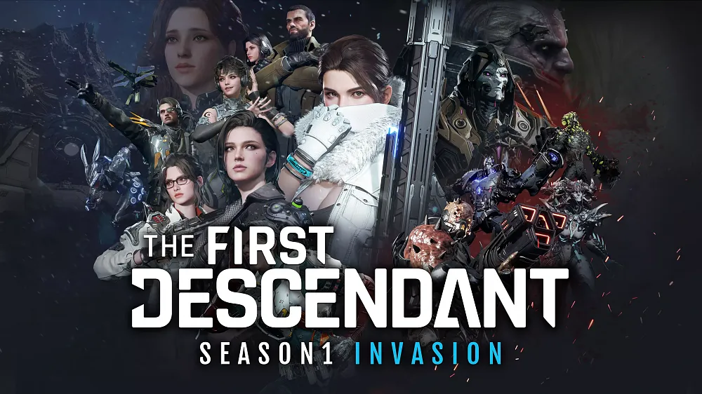 Art for The First Descendant's first season called Invasion. Shows a bunch of characters, both good and bad, in a bit of a collage style.