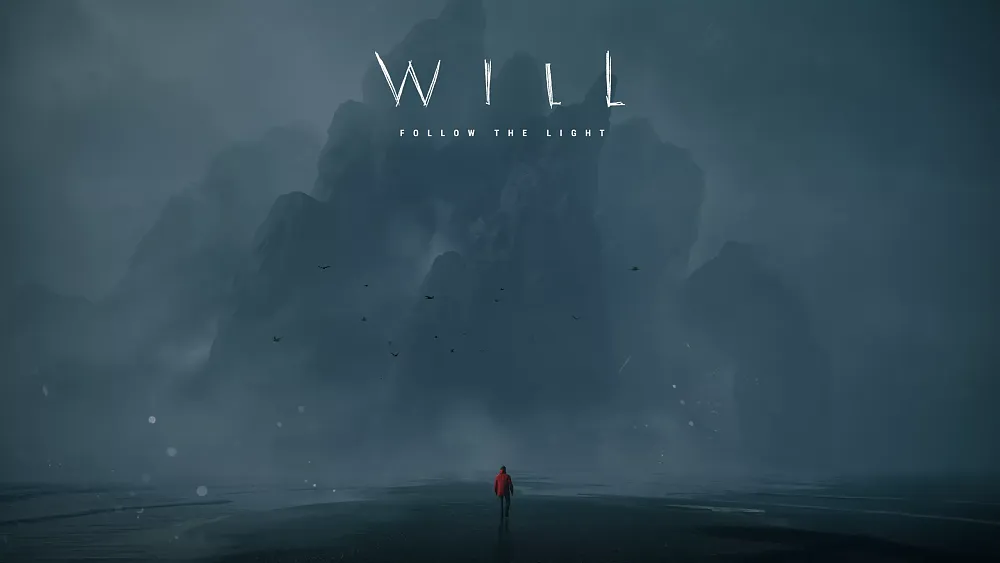 A man walking across a frozen path towards what looks like a large, jagged frozen crag.