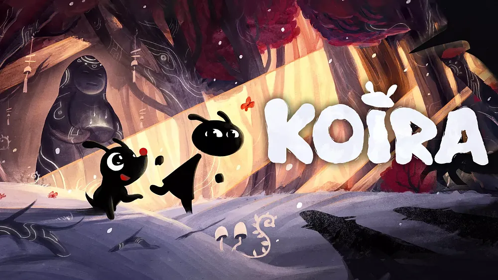 Title of Koira and the image shows a human-like wisp running alongside a wisp-like dog.