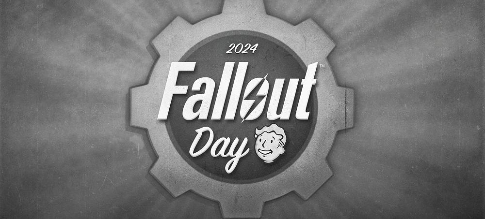 Text: 2024 Fallout Day. Image: A vault door cog.