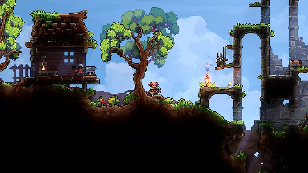 A 2D world with various characters and fantasy style landscape features.