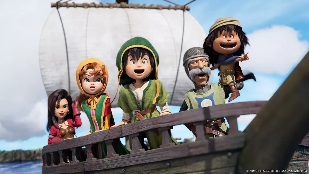 Human figures setting sail on a ship.