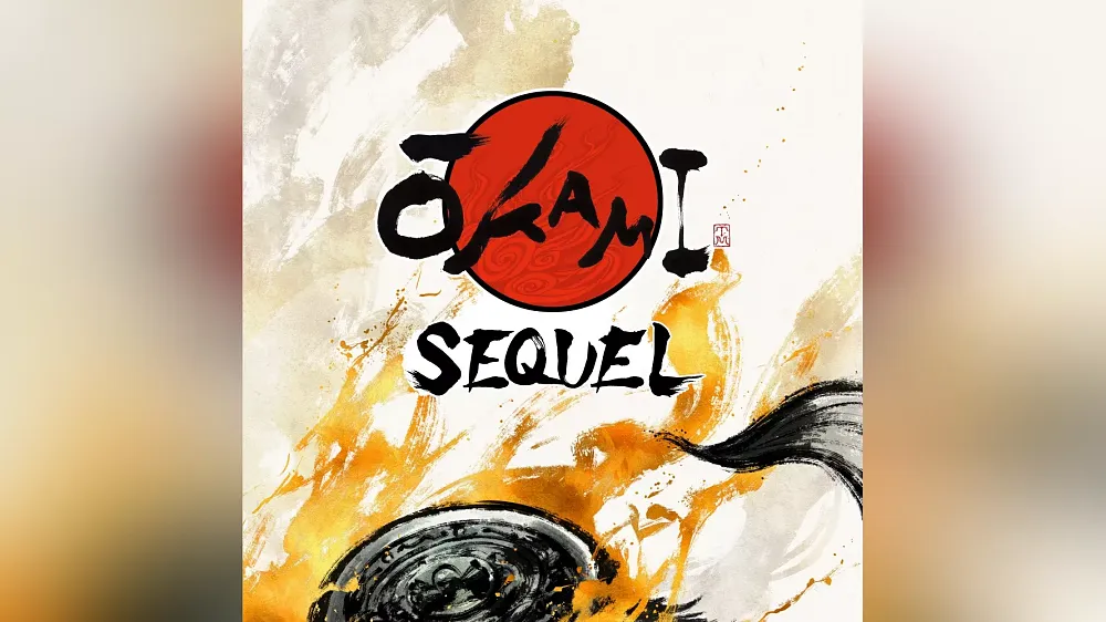 Text: Okami sequel. Image shows various splashes of color such as tan, black, white.