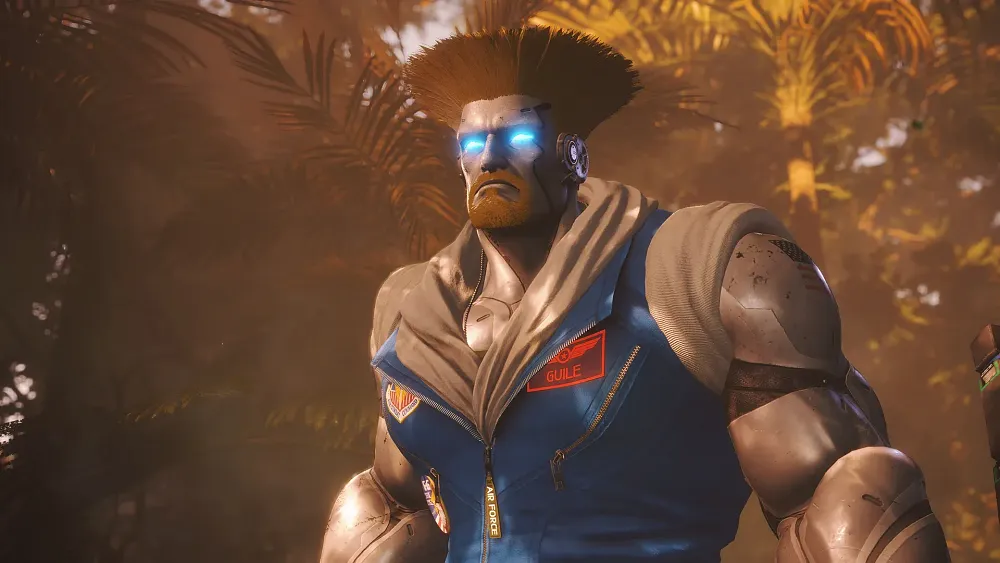 Screenshot of Street Fighter 6's Guile in the upcoming game Exoprimal