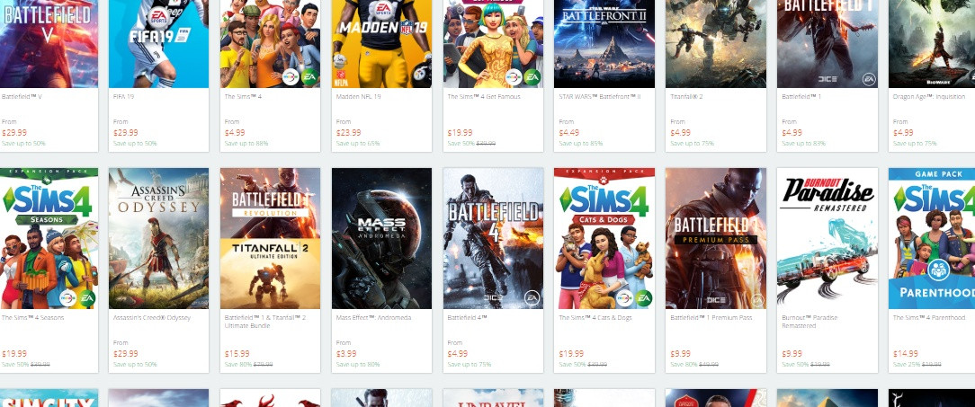 EA Origin Holiday 2018 sale