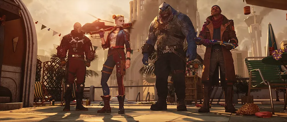 The four anti-heroes from Suicide Squad standing together.
