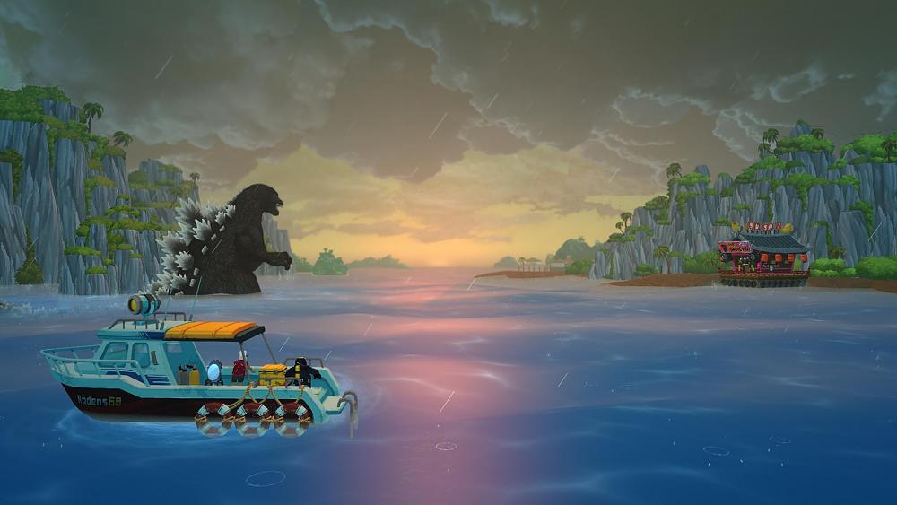 An image from Dave the Diver showing the new Godzilla DLC.