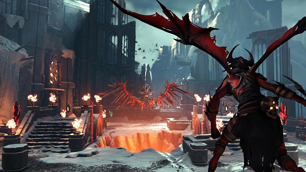 Screenshot from a rhythm shooter game set in hell.