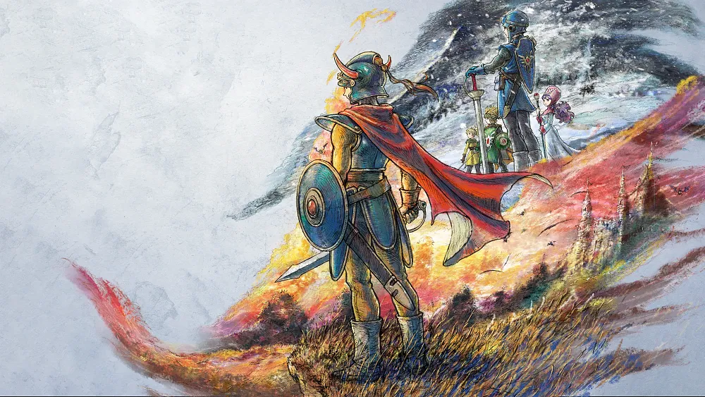 Drawing artwork showing a couple of heroes from Dragon Quest 1 and Dragon Quest 2.