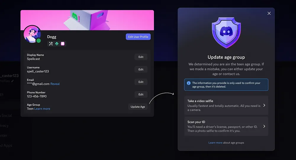 Image showing what it will look like for someone on Discord that needs to verify their age.