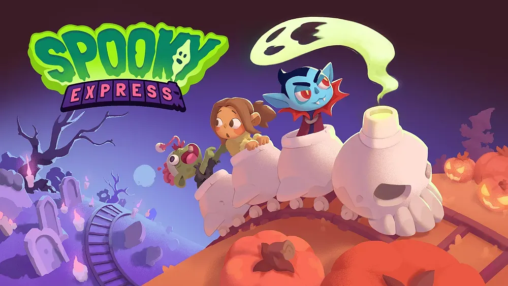 Cute cartoon style art showing the building of a railroad route for cute but "creepy" monsters.