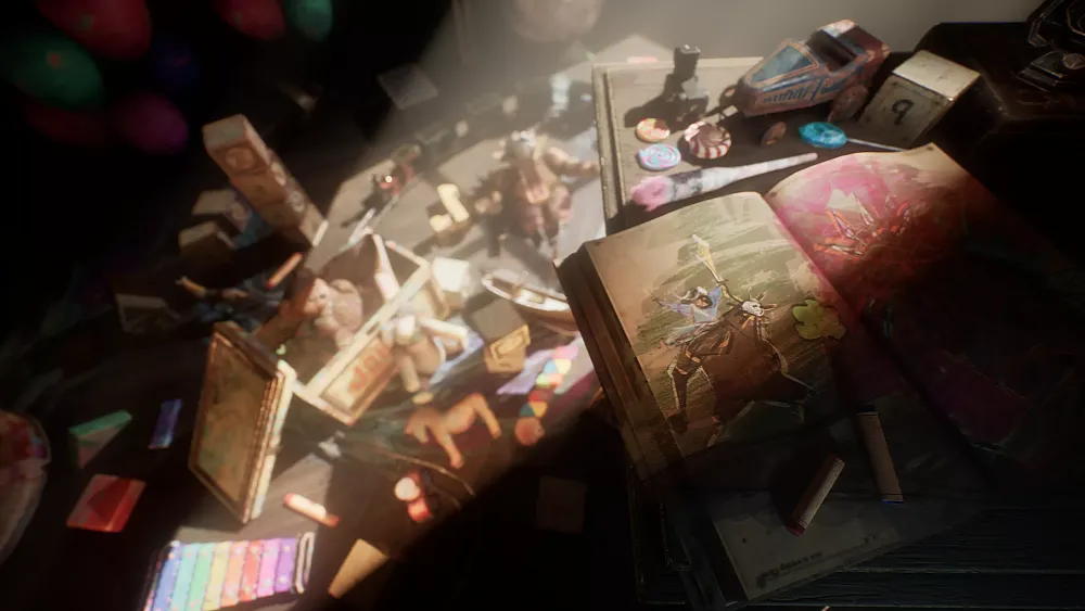Artwork showing a bunch of children's toys and storybook that serves as teaser artwork for an upcoming content update for Expedition 33.