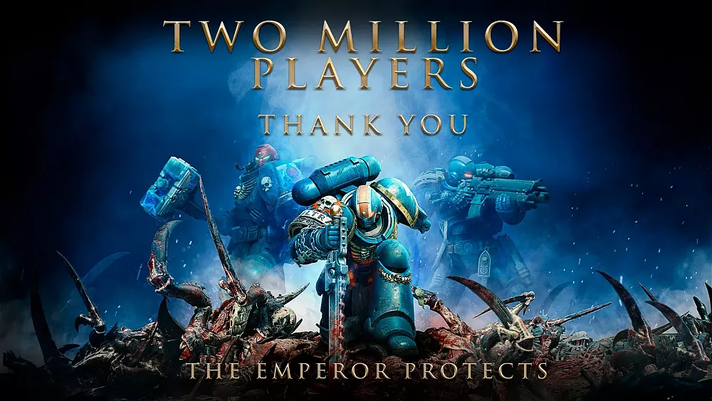Image talking about how Warhammer 40K: Space Marine 2 sold over 2 million copies already and thanking the players.