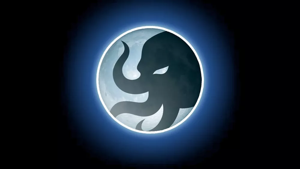 Logo that shows what appears to be some Cthulhu type creature as a silhouette in the moon.