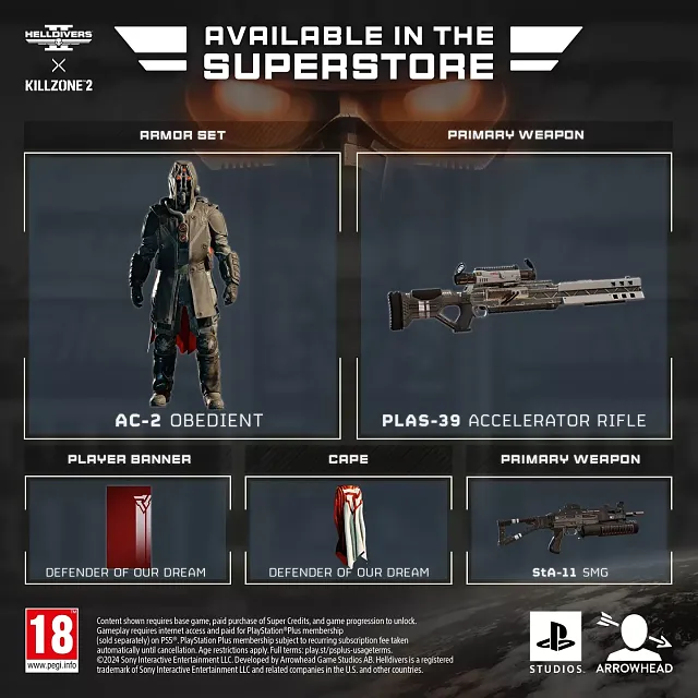 An image showing various Killzone themed items and gear for Helldivers 2.