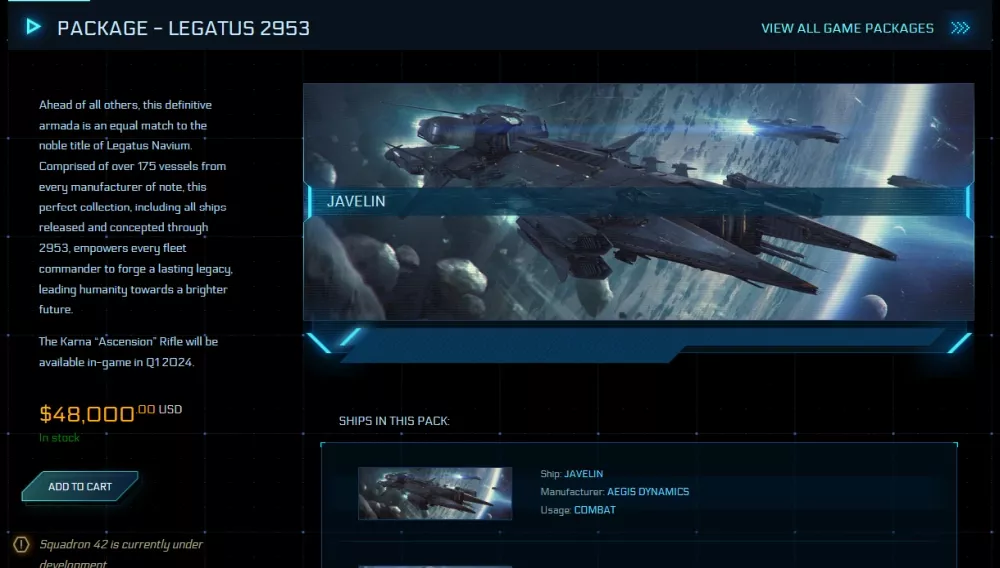 A Star Citizen bundle that costs $48,000.