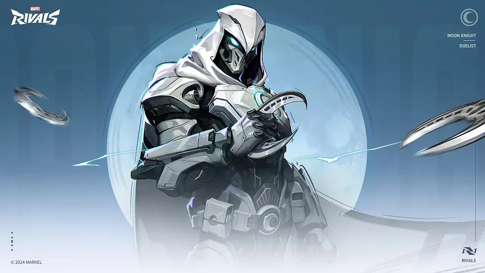 Drawing of Moon Knight from Marvel Heroes featuring a white cloak and several mechanical armor pieces or appendages, including a full robot-like face covering.