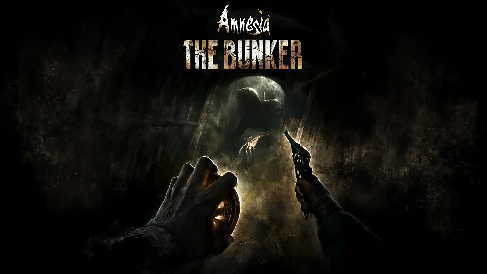 key art visual showing one hand holding a flashlight and the other holding a gun pointed at a cloaked monster figure