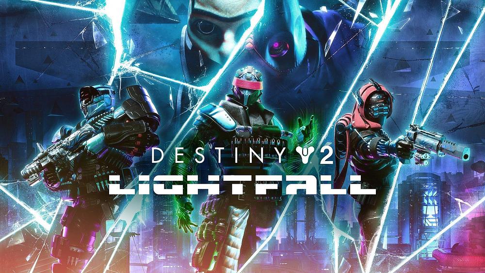 A neon soaked image showing glowing green armor on three sci-fi soldiers standing amongst the skyscapers of an alien world. The face of an alien looms large in the background.