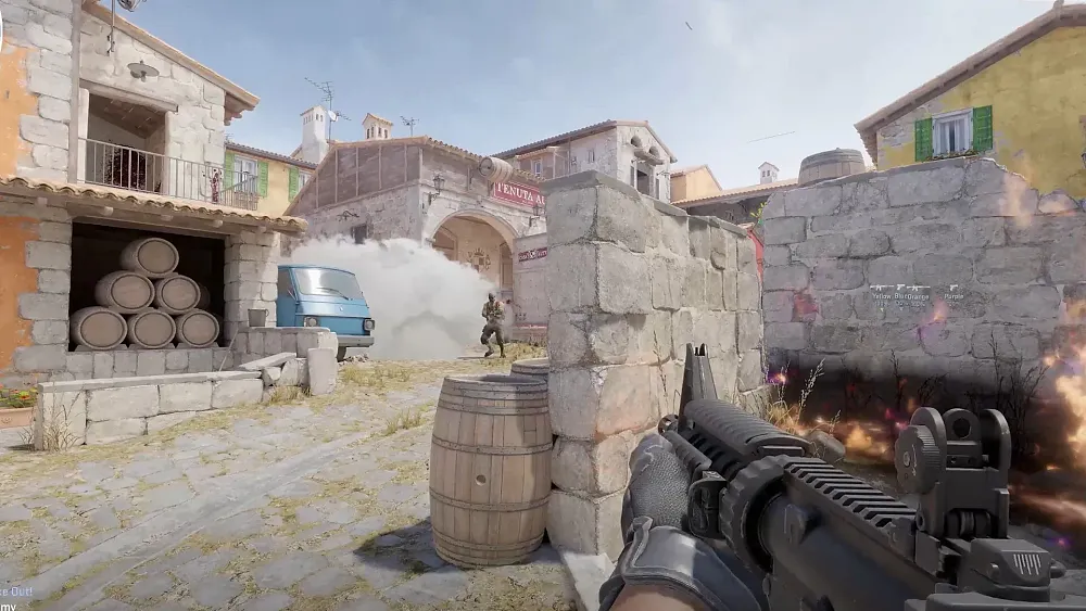 A person getting into a gun fight in Counter-Strike 2.