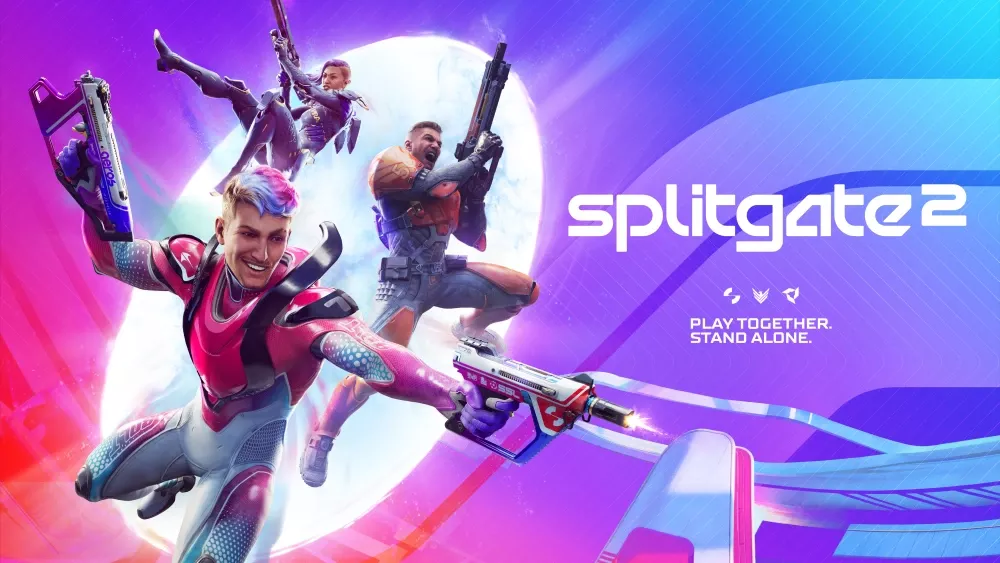Title: Splitgate 2. Features a few highly animated characters from a new first-person shooter game.