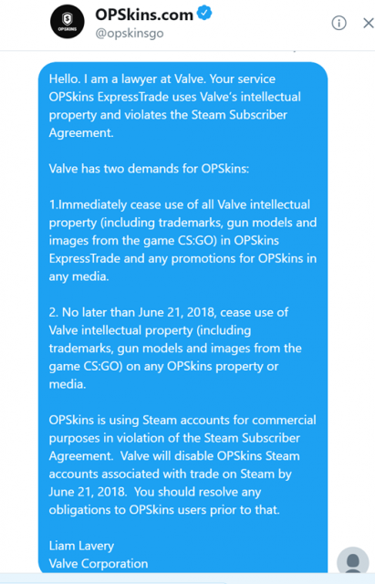Valve to OPSkins