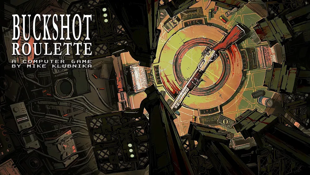 Key art showing a shotgun and a vault and the title for Buckshot Roulette
