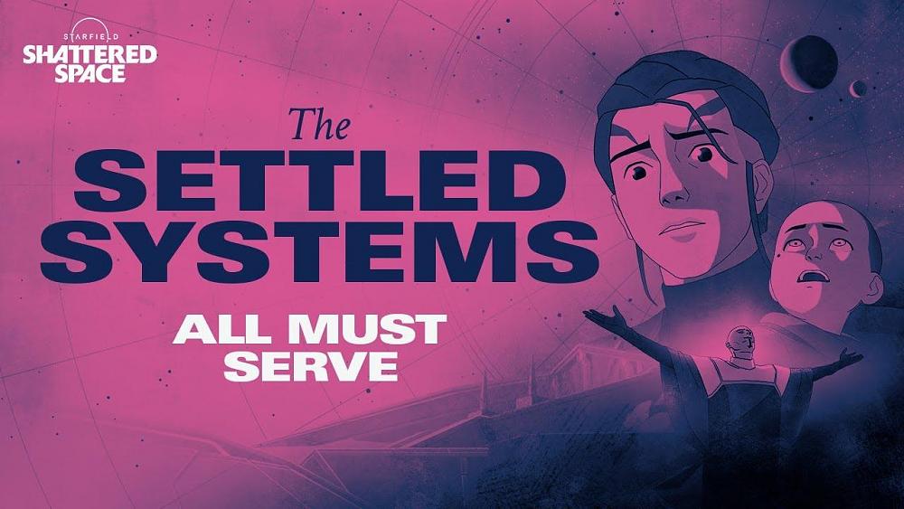 "The Settled System - All Must Serve" next to a few images of characters from the animated short.