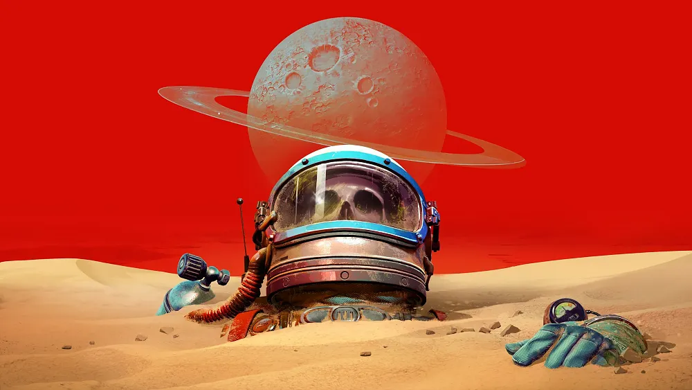 Key art showing a skeleton in a space suit buried up to their neck in sand.